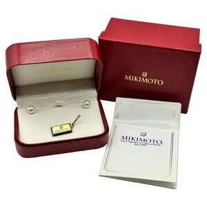Mikimoto 18k Yellow Gold 7-7.5mm Akoya Cultured Pearl Stud Earrings PES-701K